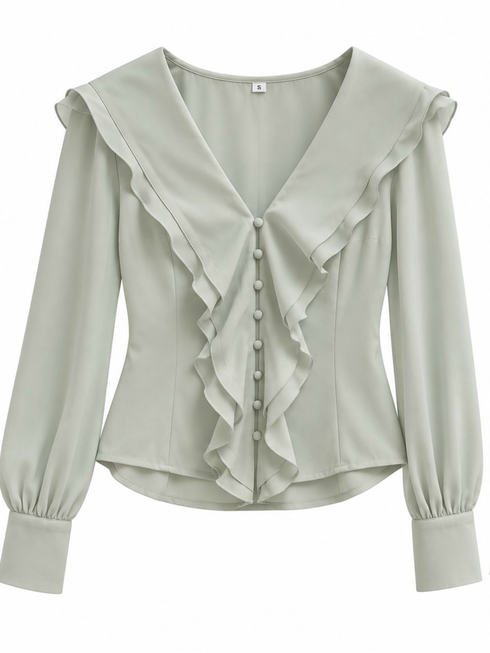 Amazon Sage Green Ruffle V-Neck Button Blouse